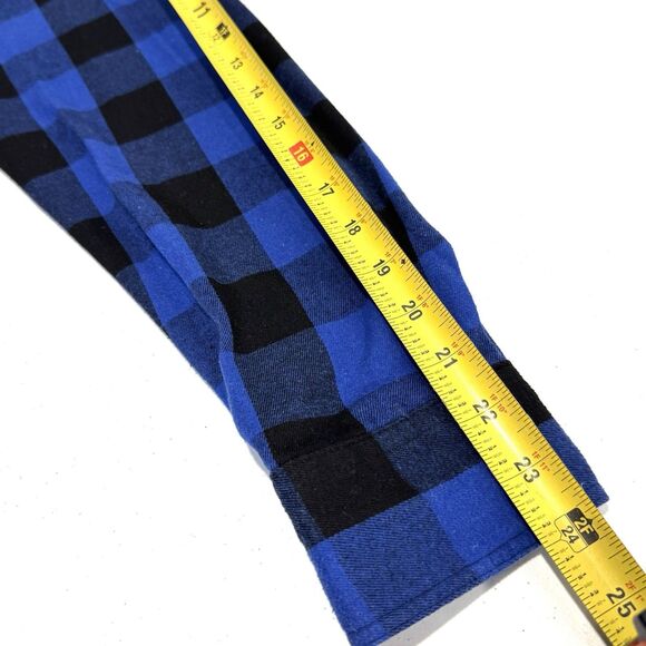 Design in Italy Men's Medium Blue & Black‎ Plaid Flannel Button-Up Shirt Outdoor - Picture 6 of 9